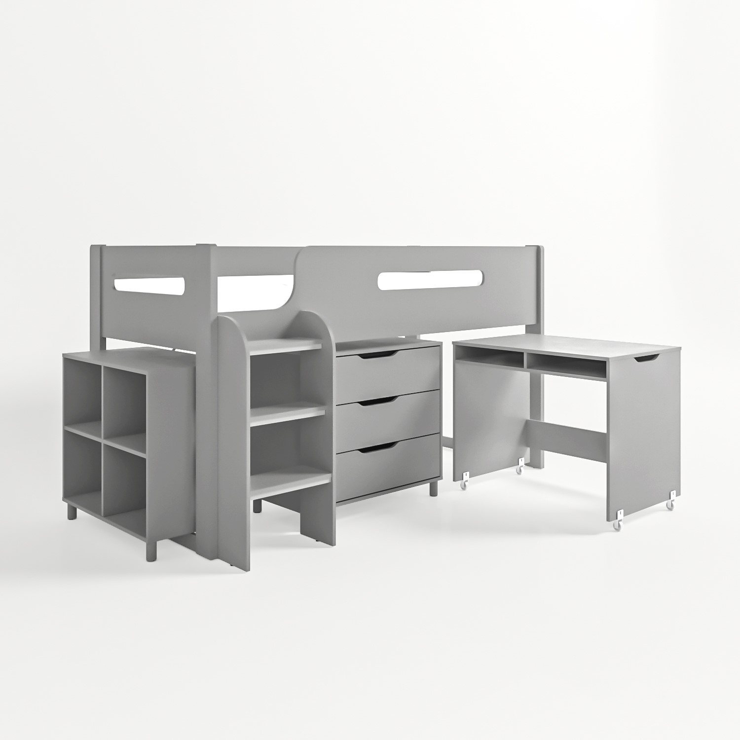 Read more about Grey mid sleeper cabin bed with storage and desk dynamo